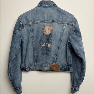 Polo Ralph Lauren Polo Bear Denim Jacket All-Over Bear Lining Cropped Fit Size S